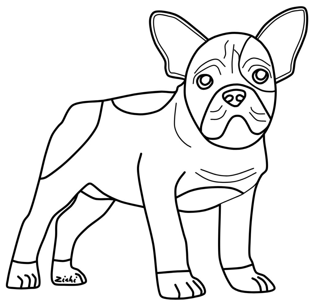 Disegno di bulldog francese o bouledogue francese con mantello a macchie